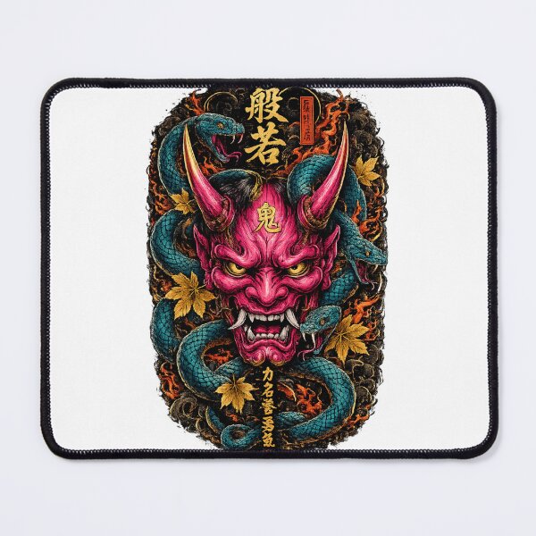 Item preview, Japanese Oni Mask with Blue Serpents designed and sold by ichiyori.