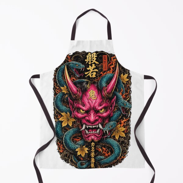 Item preview, Japanese Oni Mask with Blue Serpents designed and sold by ichiyori.
