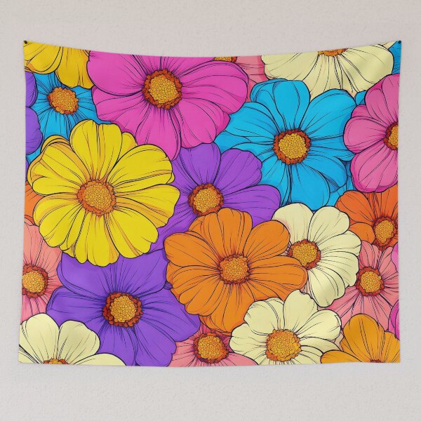 Item preview, Retro 1960's Happy Hippie Vibrant Colorful Flower Pattern designed and sold by DEC02.