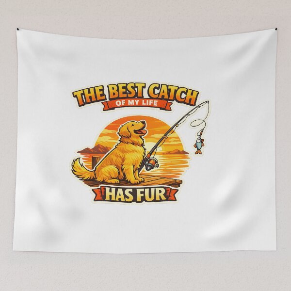 Item preview, The Best Catch of My Life Has Fur – Funny Golden Retriever Fishing Dog Lover Design designed and sold by Sahil Randhawa.