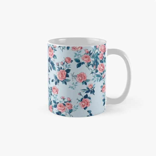 Item preview, Vintage Botanical Pink Rose Pattern Soft Blue Aesthetic designed and sold by MAGICKEY2024.