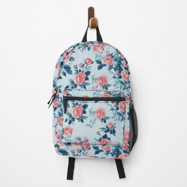 Item preview, Vintage Botanical Pink Rose Pattern Soft Blue Aesthetic designed and sold by MAGICKEY2024.