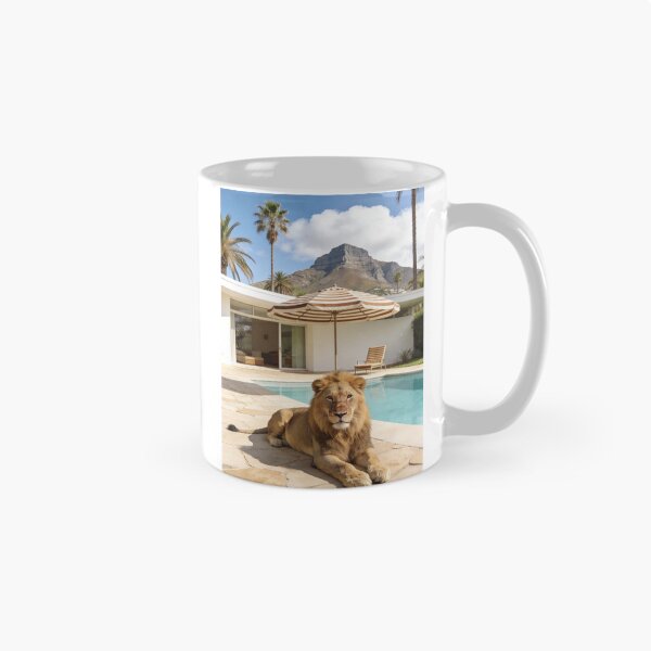 Item preview, Lion Photography Luxury Villa Poolside Mountain View Modern Architecture Summer Vacation Wildlife Travel Print designed and sold by Kzara Visual.