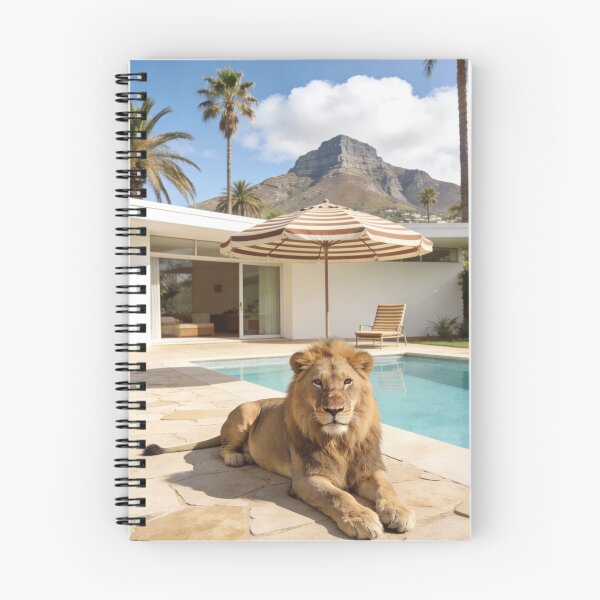 Item preview, Lion Photography Luxury Villa Poolside Mountain View Modern Architecture Summer Vacation Wildlife Travel Print designed and sold by Kzara Visual.