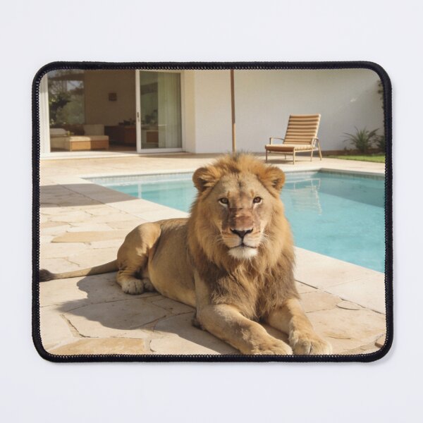 Item preview, Lion Photography Luxury Villa Poolside Mountain View Modern Architecture Summer Vacation Wildlife Travel Print designed and sold by Kzara Visual.