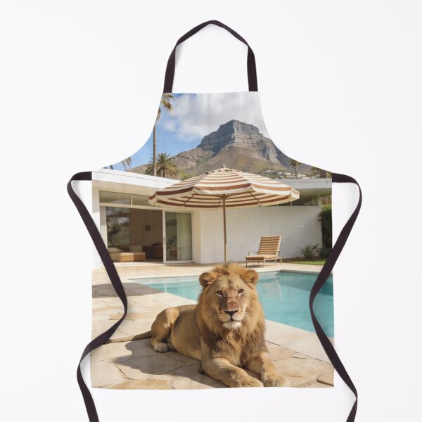 Item preview, Lion Photography Luxury Villa Poolside Mountain View Modern Architecture Summer Vacation Wildlife Travel Print designed and sold by Kzara Visual.
