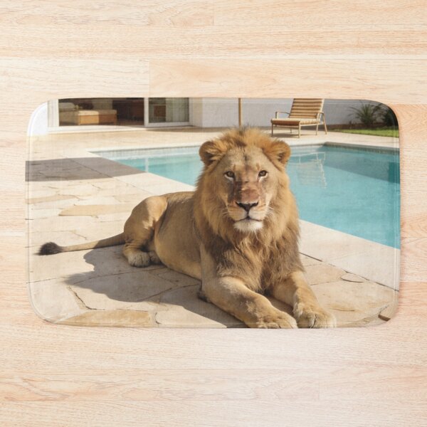 Item preview, Lion Photography Luxury Villa Poolside Mountain View Modern Architecture Summer Vacation Wildlife Travel Print designed and sold by Kzara Visual.