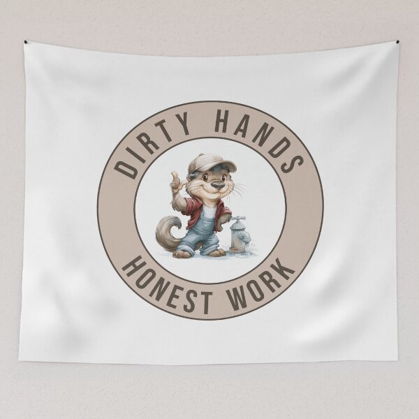 Item preview, Dirty Hands Honest Work Otter Hero Mascot Design for T-shirts, Mugs, Hats, and Other Products designed and sold by WayOutWorks.