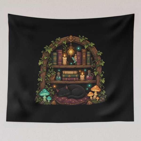 Item preview, Enchanted Bookshelf Cat Nook Pixel Art  designed and sold by Sketchlegacy.