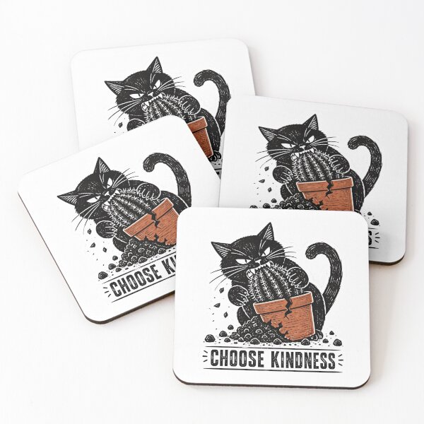 Item preview, Linocut Angry Black Cat Eating Cactus Choose Kindness designed and sold by RareVisuals.