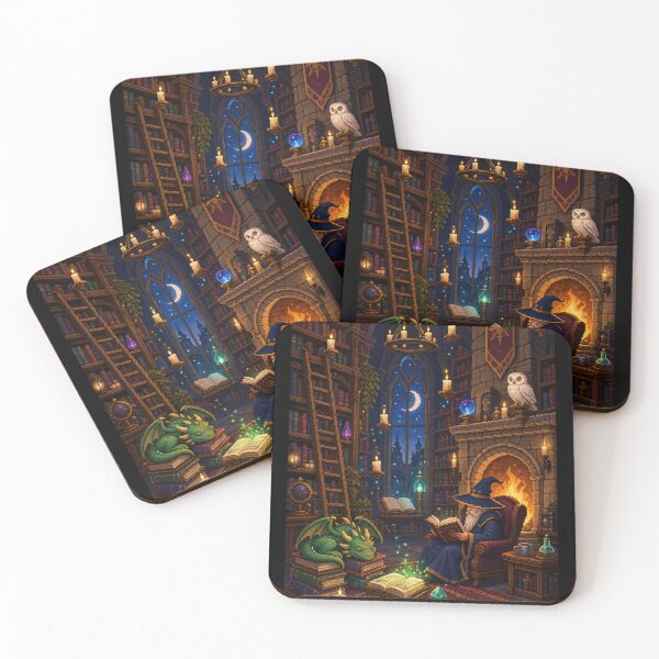 Item preview, Moonlit Wizard Library with a Sleeping Dragon  designed and sold by Sketchlegacy.