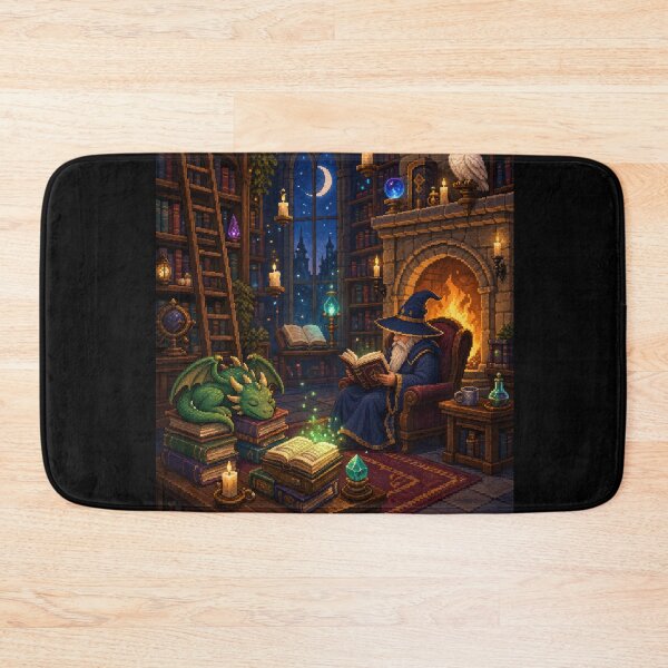 Item preview, Moonlit Wizard Library with a Sleeping Dragon  designed and sold by Sketchlegacy.