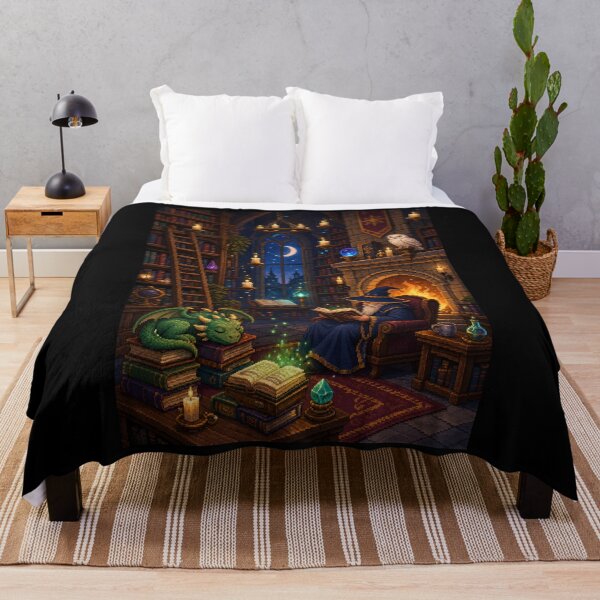 Item preview, Moonlit Wizard Library with a Sleeping Dragon designed and sold by Sketchlegacy.