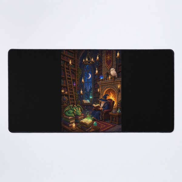 Item preview, Moonlit Wizard Library with a Sleeping Dragon designed and sold by Sketchlegacy.