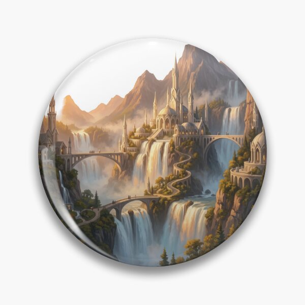 Item preview, Rivendell Elven City Waterfall Lord of the Rings Fantasy Landscape Poster designed and sold by LunaMarkos.
