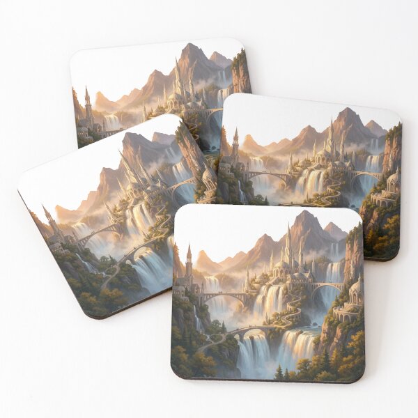 Item preview, Rivendell Elven City Waterfall Lord of the Rings Fantasy Landscape Poster designed and sold by LunaMarkos.