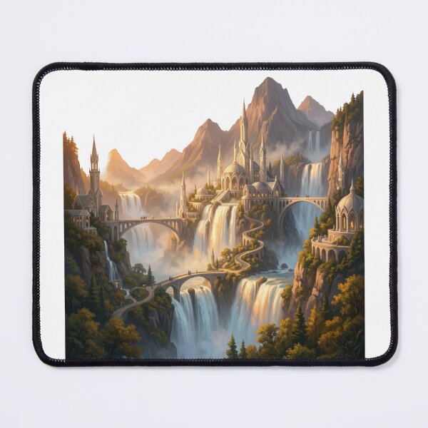 Item preview, Rivendell Elven City Waterfall Lord of the Rings Fantasy Landscape Poster designed and sold by LunaMarkos.
