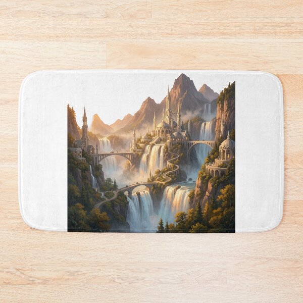 Item preview, Rivendell Elven City Waterfall Lord of the Rings Fantasy Landscape Poster designed and sold by LunaMarkos.