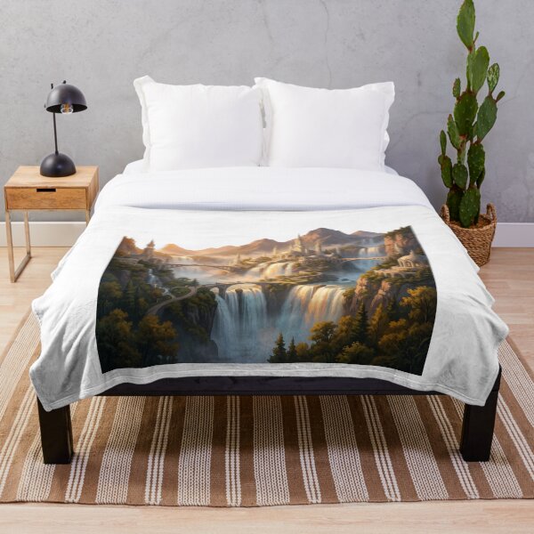 Item preview, Rivendell Elven City Waterfall Lord of the Rings Fantasy Landscape Poster designed and sold by LunaMarkos.