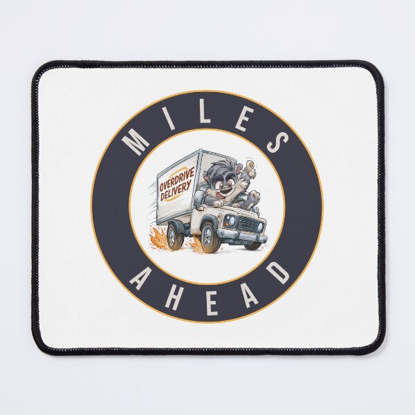 Item preview, Miles Ahead Wolf | Hero Delivery Truck Mascot Design, “Miles Ahead” Banded Circle Badge designed and sold by WayOutWorks.