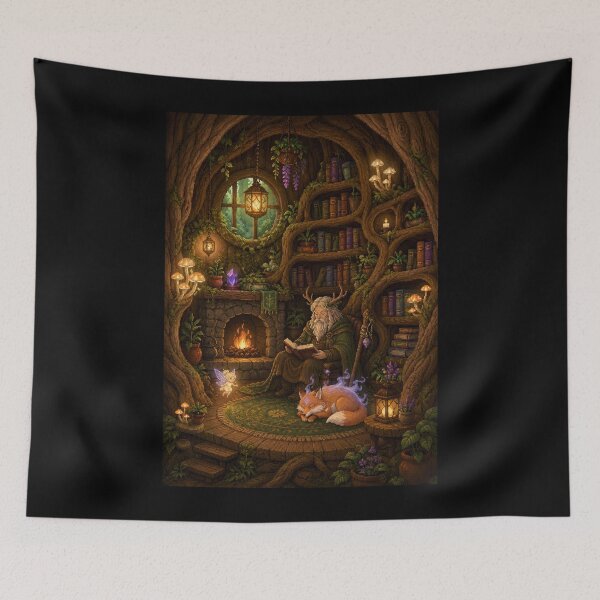 Item preview, Forest Sage Reading in an Enchanted Tree Library  designed and sold by Sketchlegacy.