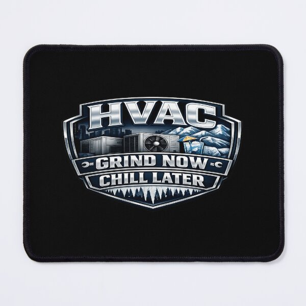 Item preview, HVAC Grind Now Chill Later - HVAC Tech Cooling Badge Design designed and sold by FrozenHeat97.