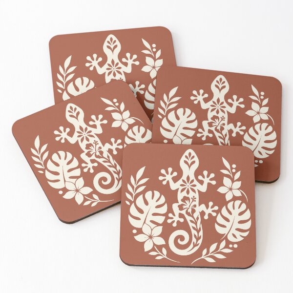 Item preview, Polynesian Gecko Tifaifai – Cream & Terracotta Boho Lizard designed and sold by Tahitifaifai.