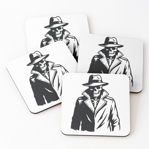 Item preview, Skeleton in Fedora and Trench Coat with Stitched Mouth and Dark Sunglasses designed and sold by MisteryDesigner.