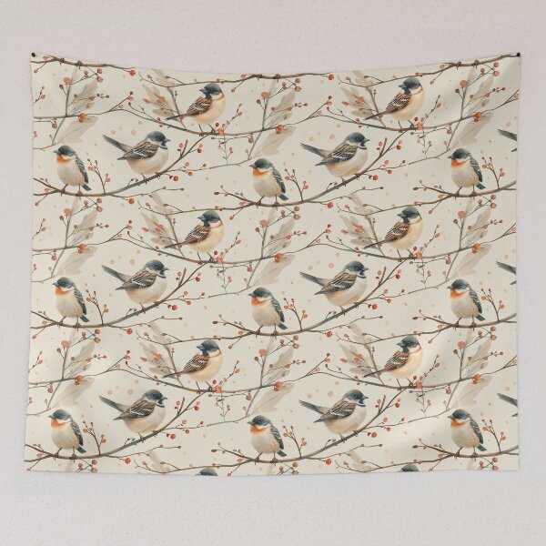 Item preview, Watercolor Birds on Branches Seamless Pattern designed and sold by NTGUILTY.