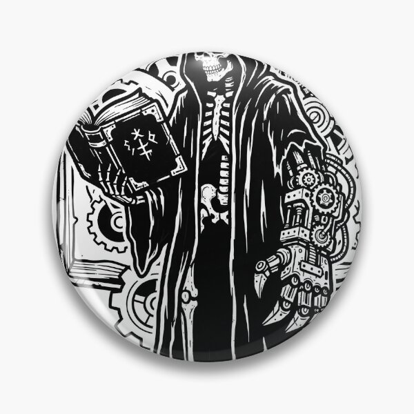Item preview, Grim Reaper in Hooded Robes with Steampunk Mechanical Arm Reading Open Book Against designed and sold by MisteryDesigner.