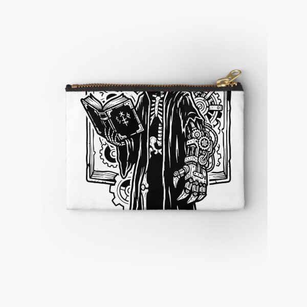 Item preview, Grim Reaper in Hooded Robes with Steampunk Mechanical Arm Reading Open Book Against designed and sold by MisteryDesigner.