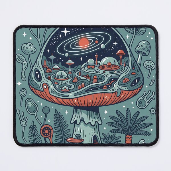 Item preview, Cosmic Mushroom Galaxy City Retro Futuristic Illustration designed and sold by Pride Emblem Prints.
