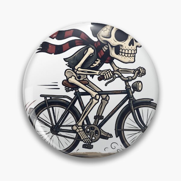 Item preview, keleton in Beanie and Striped Scarf Riding Bicycle with Banner Below designed and sold by MisteryDesigner.