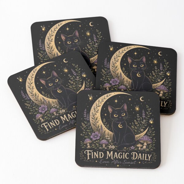 Item preview, Moon Garden Black Cat, Celestial Cat, Witchy Cottagecore Art, Crescent Moon Cat, Mystical Black Cat, Gothic Nature Design designed and sold by TulipsArtDesigns .