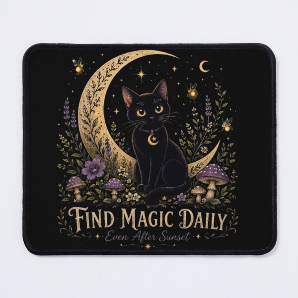 Item preview, Moon Garden Black Cat, Celestial Cat, Witchy Cottagecore Art, Crescent Moon Cat, Mystical Black Cat, Gothic Nature Design designed and sold by TulipsArtDesigns .