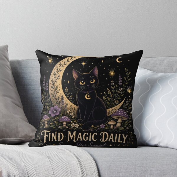 Item preview, Moon Garden Black Cat, Celestial Cat, Witchy Cottagecore Art, Crescent Moon Cat, Mystical Black Cat, Gothic Nature Design designed and sold by TulipsArtDesigns .