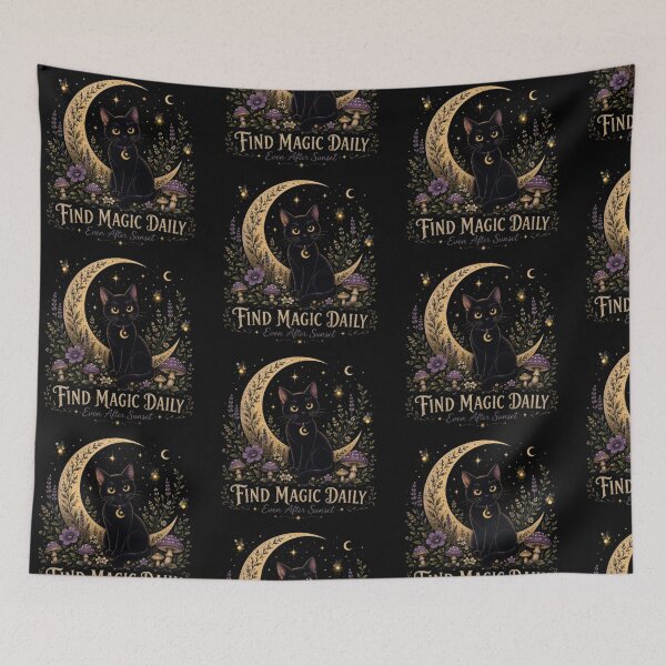 Item preview, Moon Garden Black Cat, Celestial Cat, Witchy Cottagecore Art, Crescent Moon Cat, Mystical Black Cat, Gothic Nature Design designed and sold by TulipsArtDesigns .
