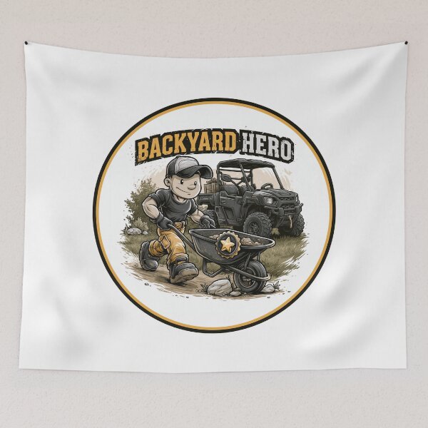 Item preview, Backyard Hero Wheelbarrow Yard Work Design designed and sold by WayOutWorks.