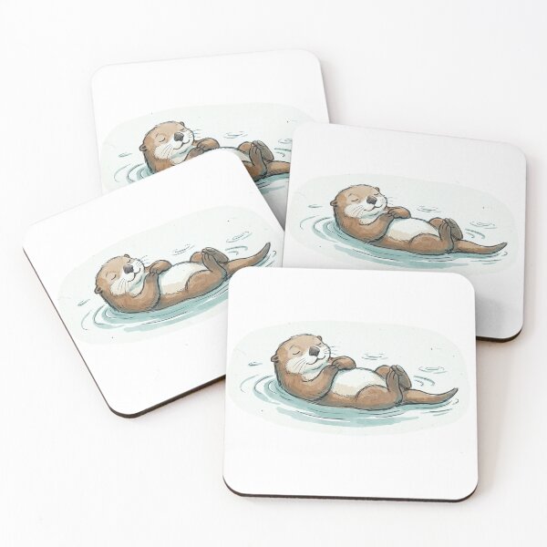 Item preview, Contented Sea Otter Floating on Back Hugging Paws – New Yorker Spot Art Street Sticker Illustration designed and sold by OnPointOutfits.