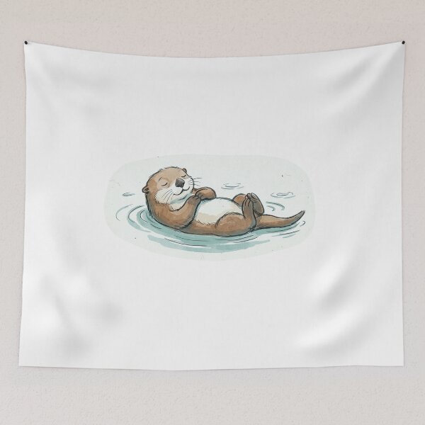 Item preview, Contented Sea Otter Floating on Back Hugging Paws – New Yorker Spot Art Street Sticker Illustration designed and sold by OnPointOutfits.