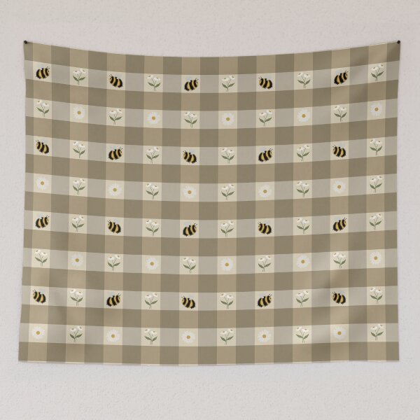 Item preview, Hand-Drawn Bumblebee Taupe Gingham Pattern  designed and sold by WEBiC-ART Creative Studio.