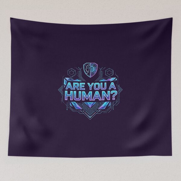 Item preview, Are You A Human? Neon Cyberpunk AI Verification Geometric Design designed and sold by Bhaskar Digital Art.