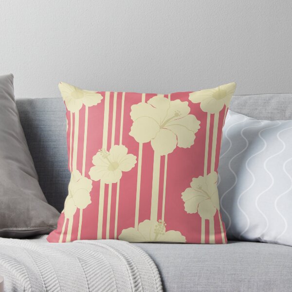 Item preview, Retro Coral Pink Hibiscus and Stripes Seamless Tropical Pattern designed and sold by StoriesInGrain.