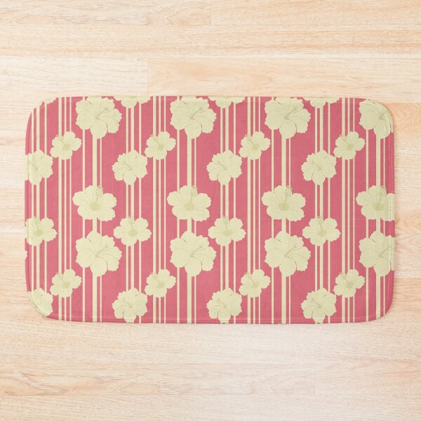 Item preview, Retro Coral Pink Hibiscus and Stripes Seamless Tropical Pattern designed and sold by StoriesInGrain.