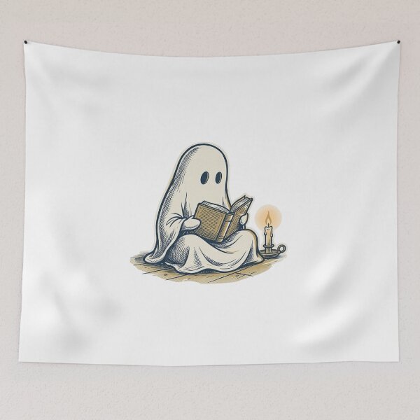 Item preview, Ghost Reading Book by Candlelight – Victorian Occult Sticker Art Crosshatch Screen Print Illustration designed and sold by OnPointOutfits.