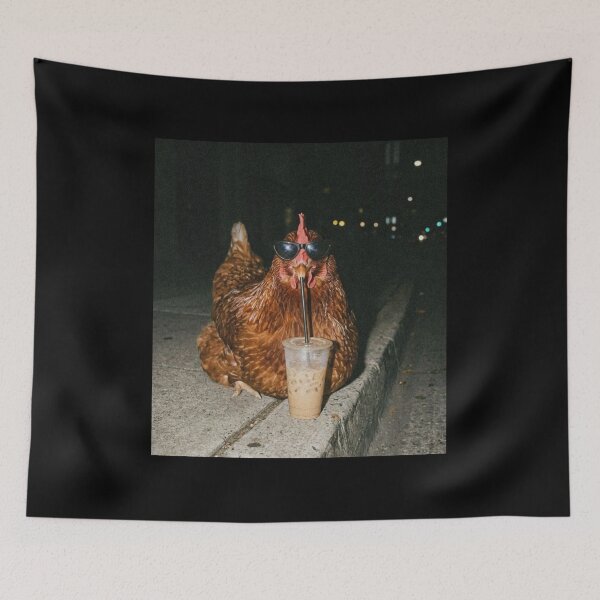 Item preview, Funny Chicken Drinking Iced Coffee Office Meme For Pet Lovers designed and sold by AishaOneLove.