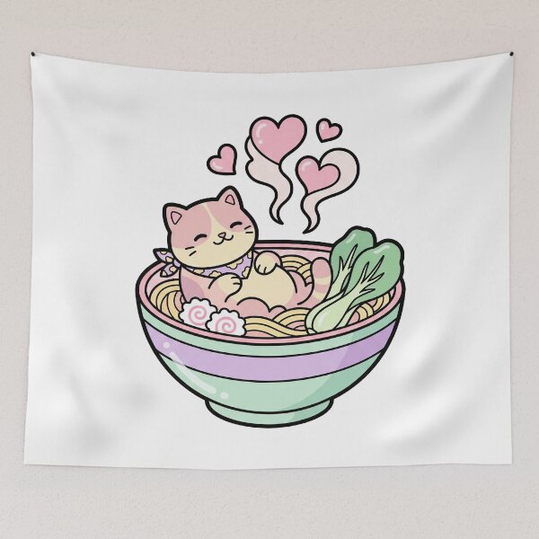 Item preview, Cute Kawaii Cat Relaxing in Ramen Noodle Bowl designed and sold by CurioStick.