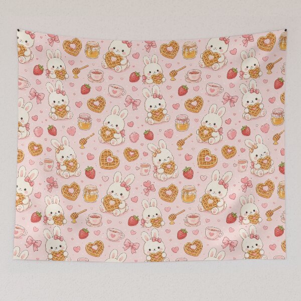 Item preview, Bunny Love Waffle Kawaii Pattern designed and sold by Soft Berry Studio.