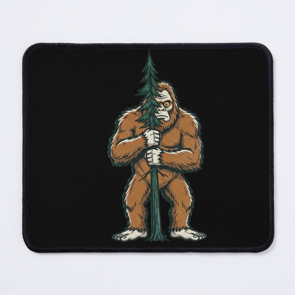 Item preview, Bigfoot Hiding Behind Thin Pine Tree Peeking Out – 1990s Skateboard Deck Art Distressed Illustration designed and sold by OnPointOutfits.