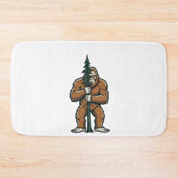 Item preview, Bigfoot Hiding Behind Thin Pine Tree Peeking Out – 1990s Skateboard Deck Art Distressed Illustration designed and sold by OnPointOutfits.